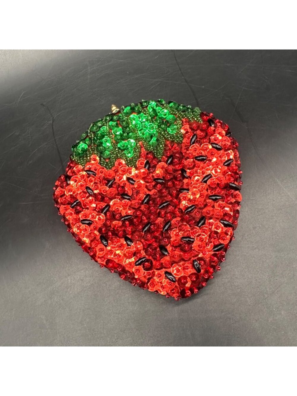 Vintage Strawberry Coin Purse Sequins Beaded Red Green Hong Kong Wallet Retro